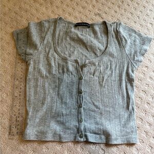 Gray Button-Up Short Sleeve Top